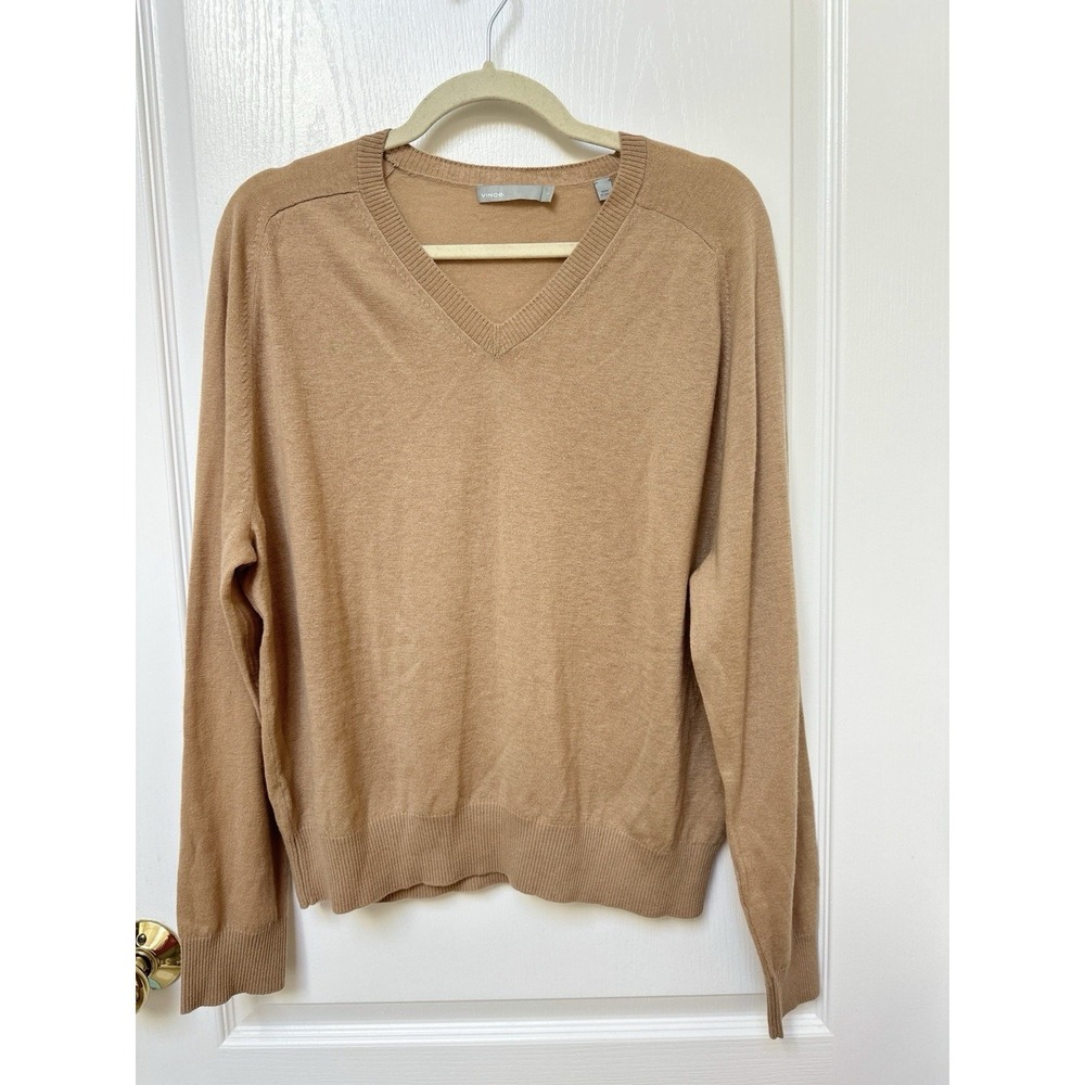 Vince Women Cashmere Sweater V Neck Camel Light Weight Size L
